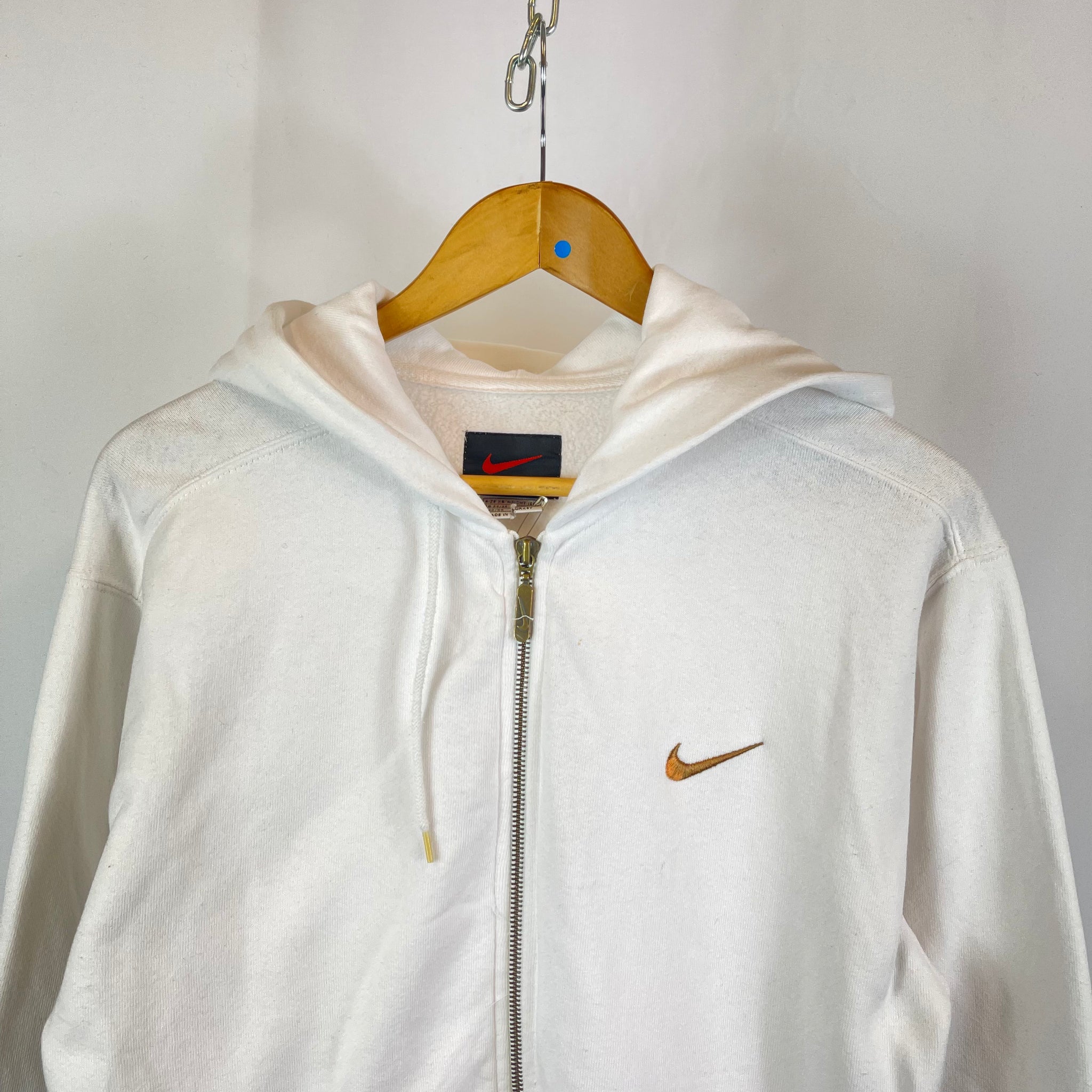 90s Nike White Swoosh Hoodie (S)