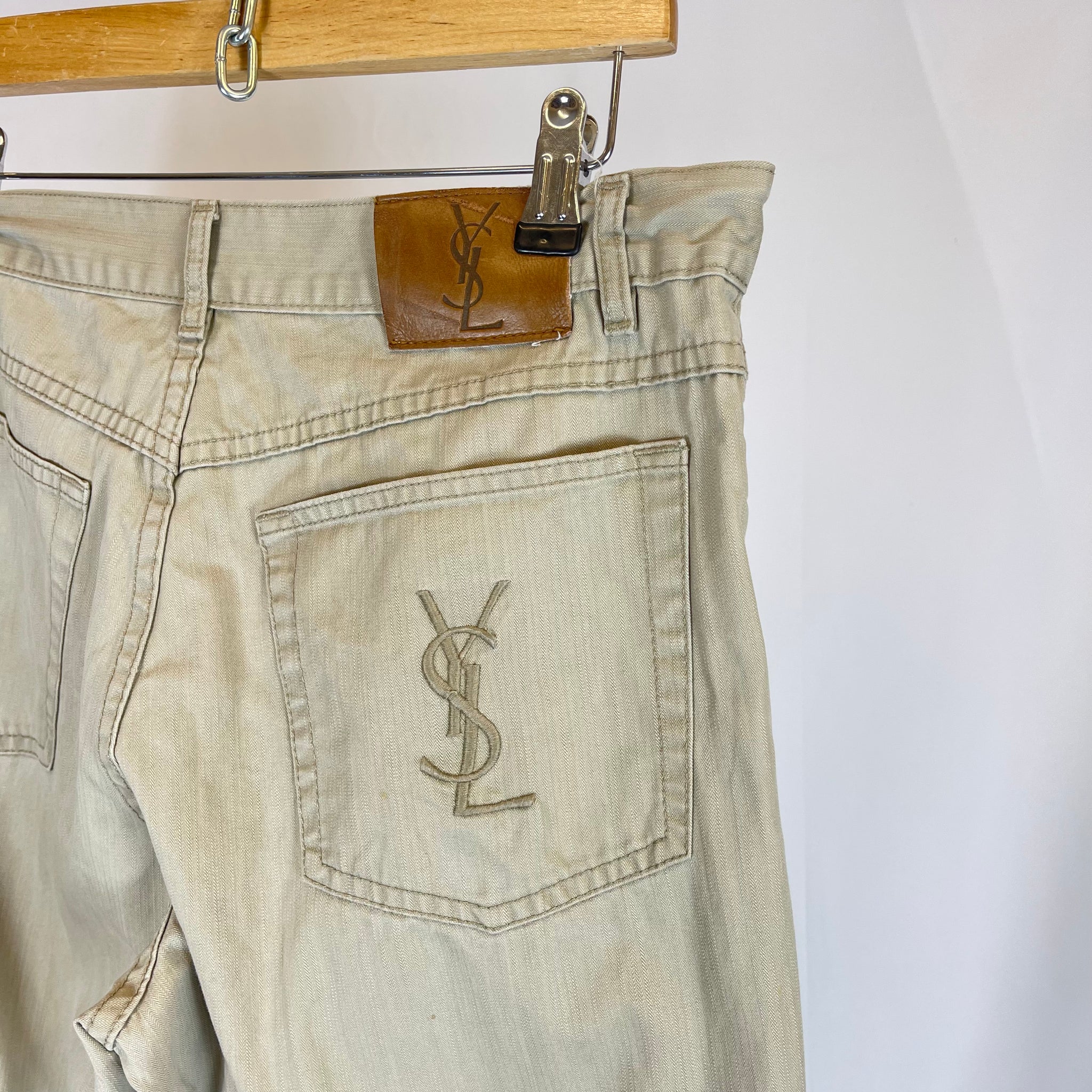 90s YSL Beige Logo Trousers (32)