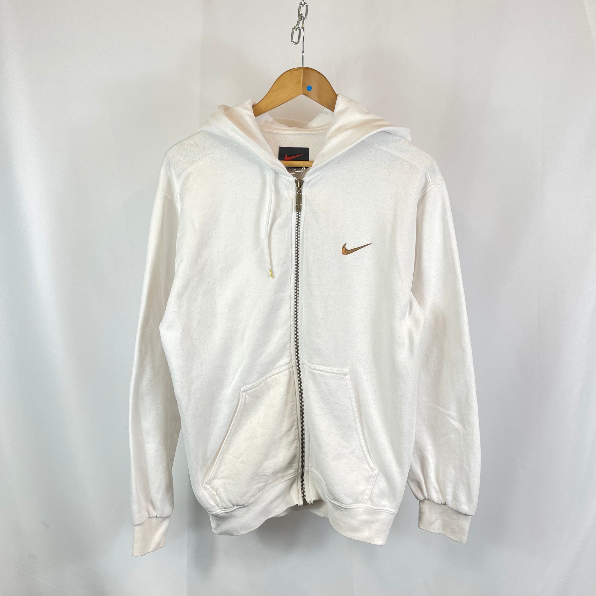 90s Nike White Swoosh Hoodie (S)