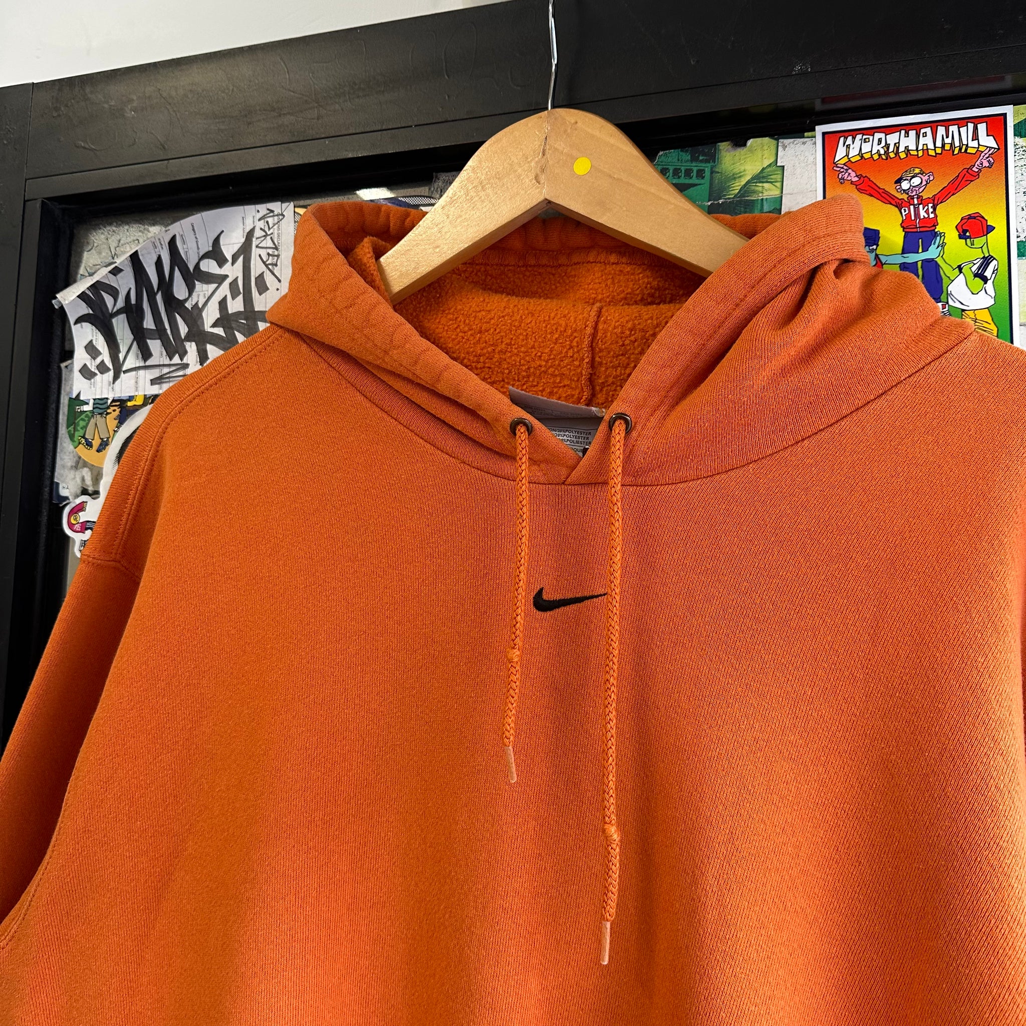 Vintage 00s Nike Centre Logo Orange Hoodie (L)