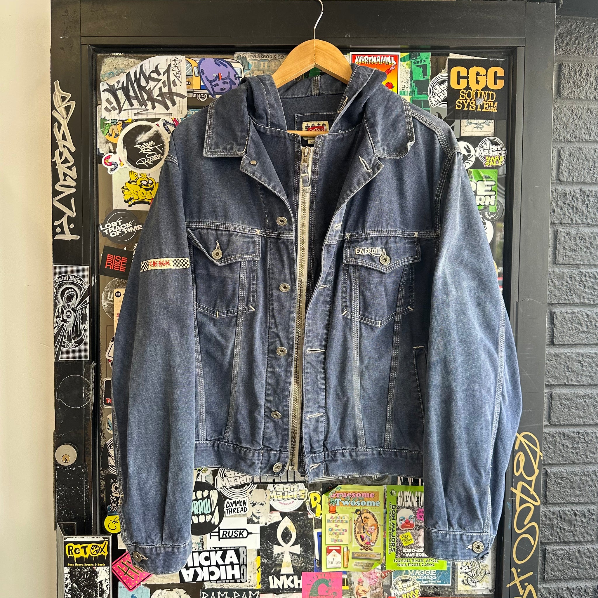 Vintage Energie Zip Hooded Denim Jacket (M)