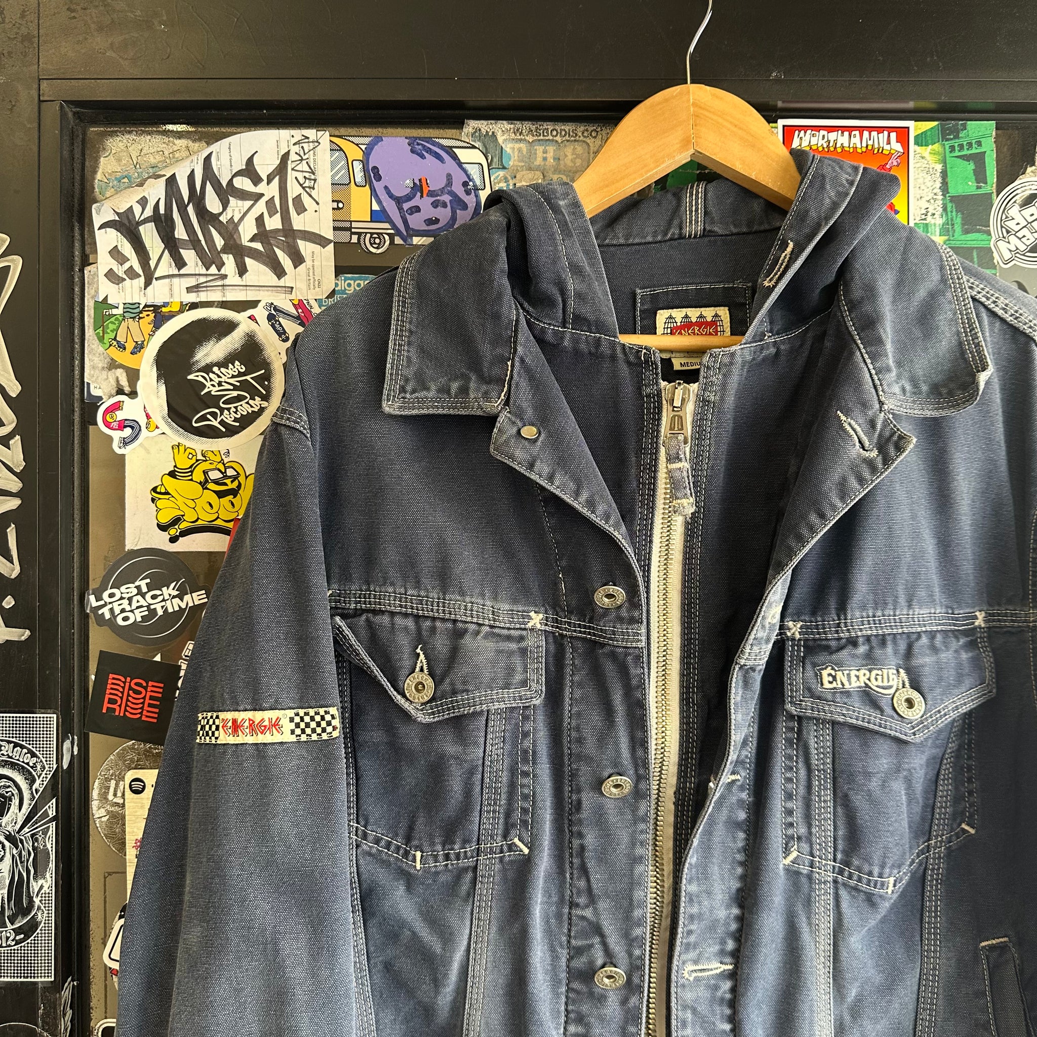 Vintage Energie Zip Hooded Denim Jacket (M)