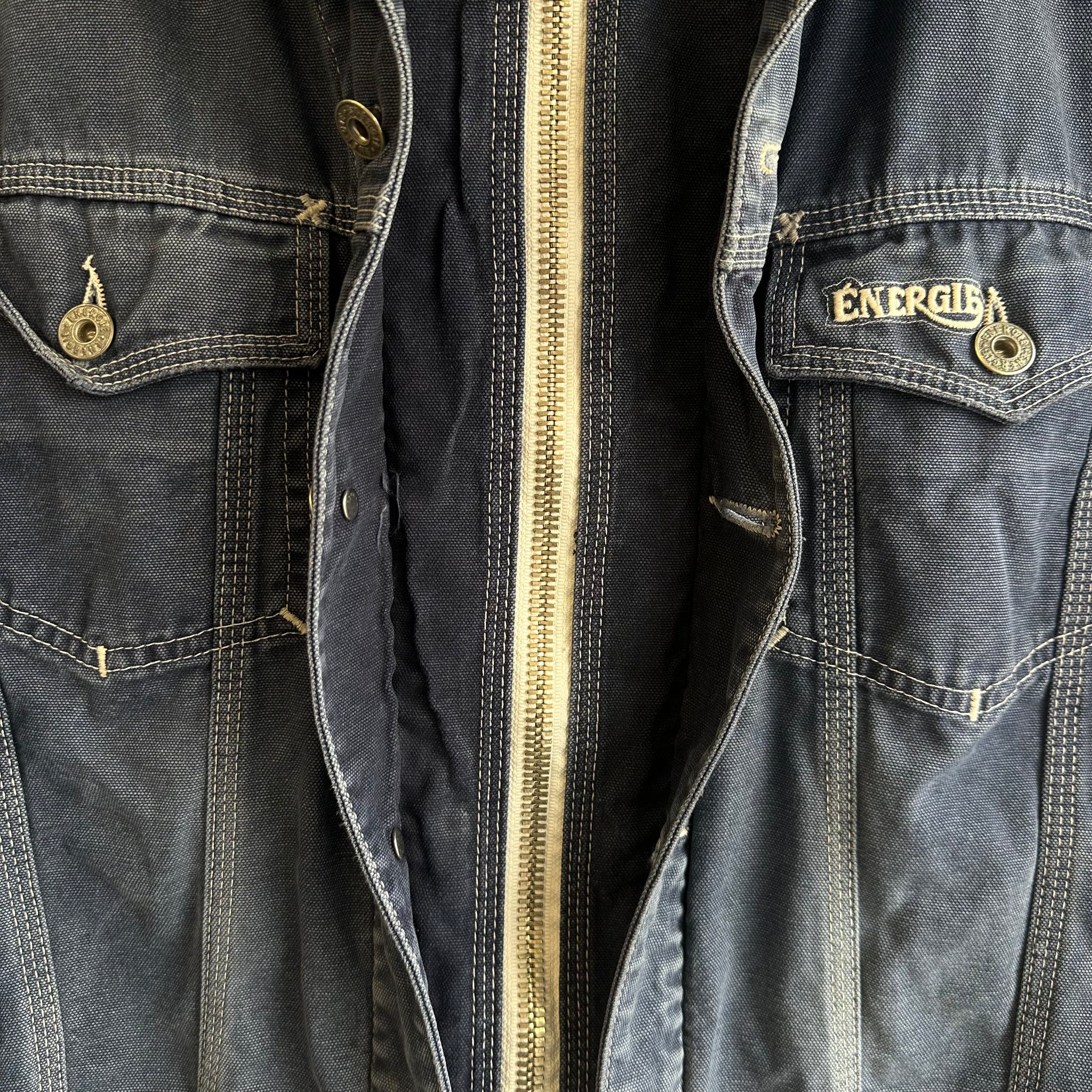 Vintage Energie Zip Hooded Denim Jacket (M)