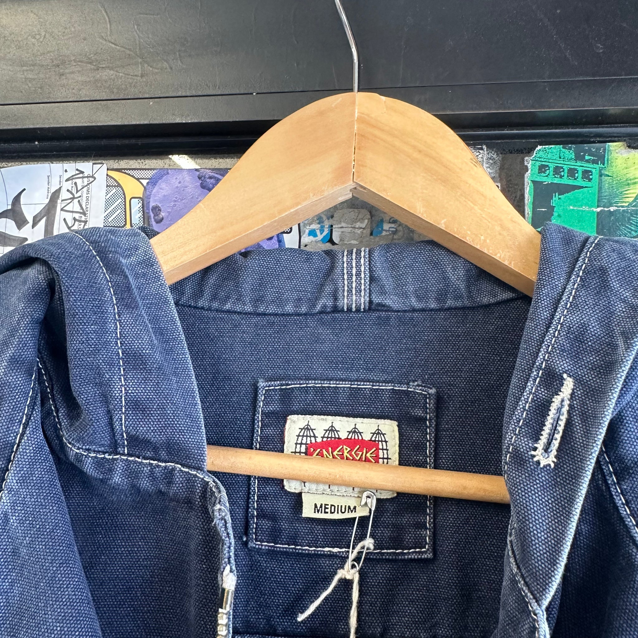 Vintage Energie Zip Hooded Denim Jacket (M)