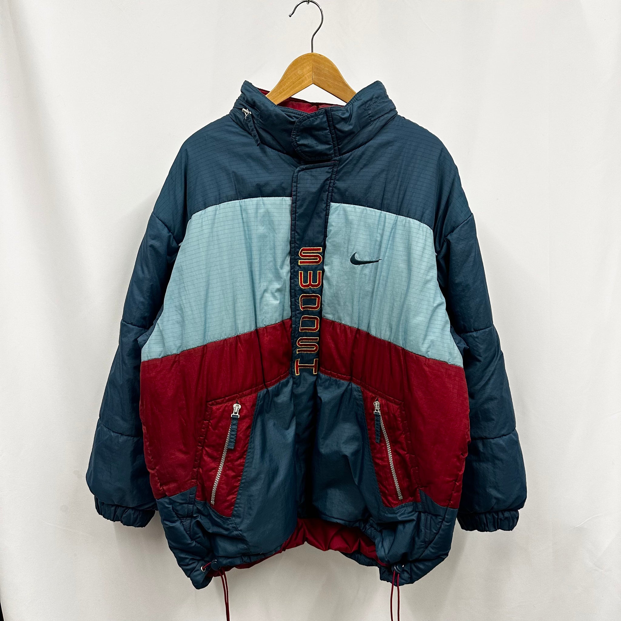 90's Nike Swoosh Spellout Puffer Jacket (L)