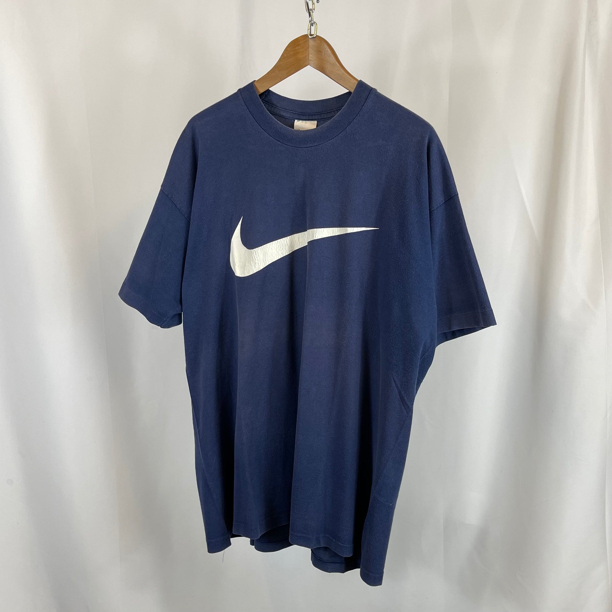 90's Nike Swoosh Navy T-Shirt (XL)