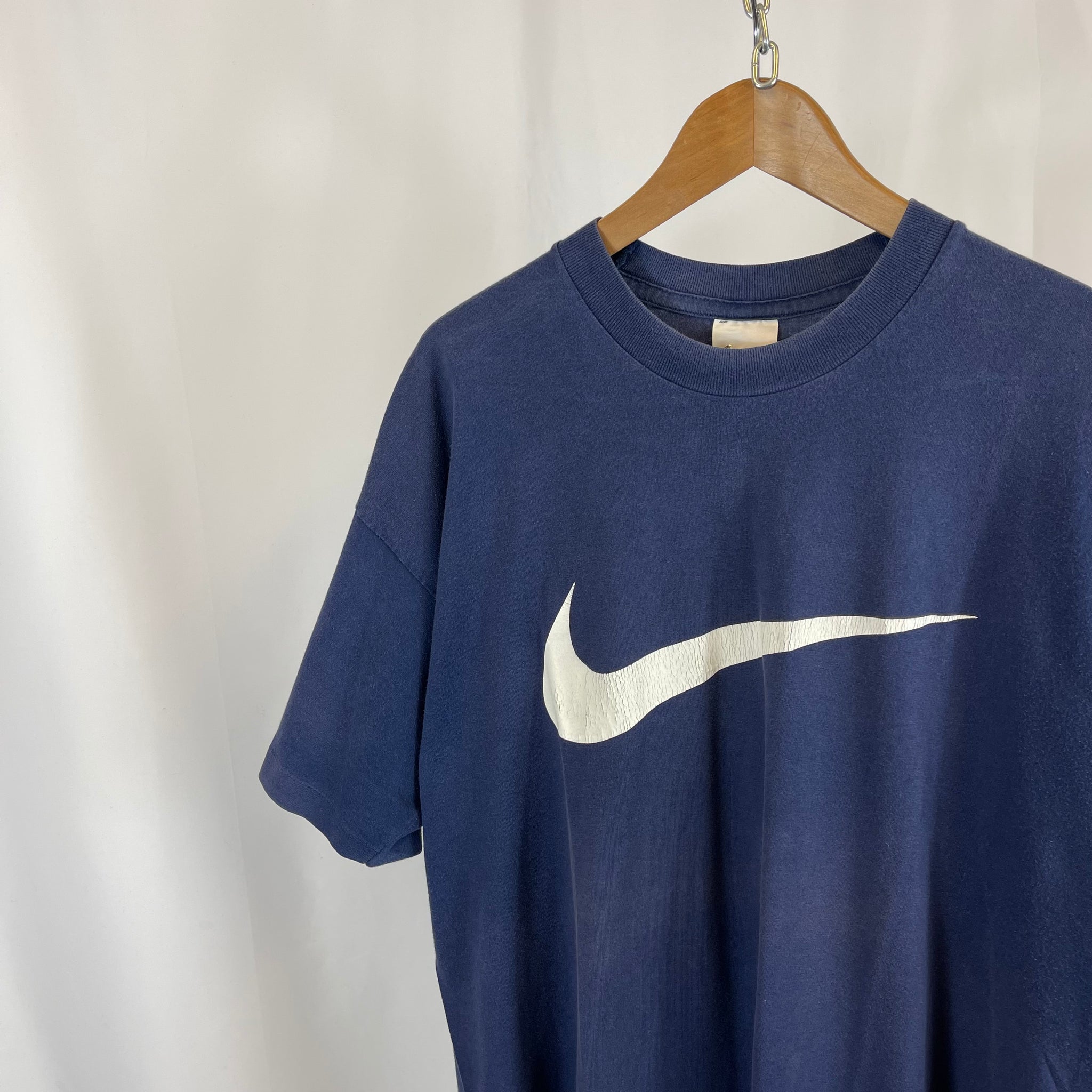 90's Nike Swoosh Navy T-Shirt (XL)